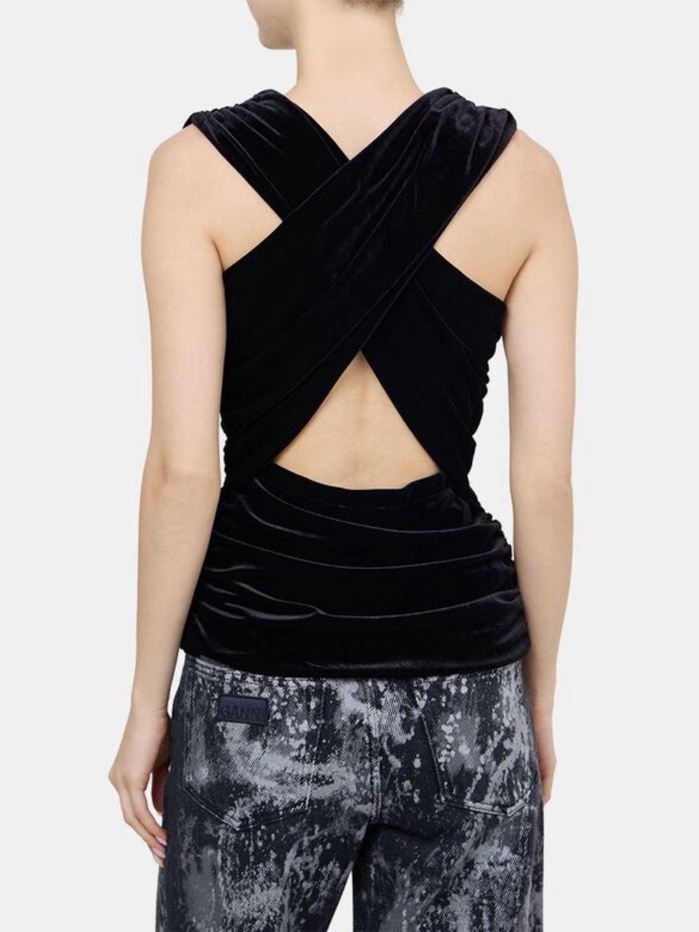 GANNI Velvet Jersey Ruched Crossover Blouse NWT!